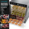 A collage of images showing a food dehydrator and various dried foods, with text overlays describing its uses and benefits. Náhľad obrázku produktu