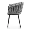 Side view of a gray upholstered chair with a braided backrest and black legs, isolated on a white background. Náhľad obrázku produktu