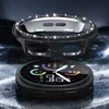 A protective case with rhinestones is shown above a smartwatch with a colorful display. Produktbild-Vorschau