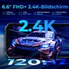A smartphone displaying a racing car on its screen, with marketing text overlayed. Produktbild-Vorschau