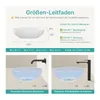 Diagrams and text explaining the dimensions and installation of a sink. Produktbild-Vorschau