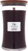 A WoodWick Black Cherry scented candle in a clear glass jar with a wooden lid. Náhled obrázku produktu