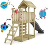 A wooden play tower with a slide, ladder, and various accessories, set against a white background. Náhľad obrázku produktu