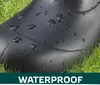 A close-up of a black rubber boot with water droplets on it, set against a background of green grass. A green bar at the bottom contains the word "WATERPROOF". Produktbild-Vorschau