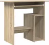 A light brown wooden desk with shelves and a keyboard tray, shown from a front-facing angle against a white background. Anteprima dell’immagine prodotto