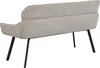 A rear view of a taupe upholstered bench with black legs against a white background. Produktbild-Vorschau