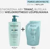 A bottle of Kérastase shampoo and a refill pouch are shown side-by-side with a plus sign in between. Produktbild-Vorschau