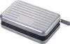 A silver card holder with a ribbed texture and a black zipper is shown against a white background. Anteprima dell’immagine prodotto