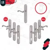 A collage of door handles with different measurements and a blueprint background. Produktbild-Vorschau