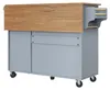 A blue kitchen cart with a wooden drop-leaf countertop and wheels, shown against a white background. Podgląd zdjęcia produktu