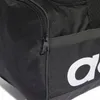 A close-up view of a black duffel bag with a white Adidas logo. Produktbild-Vorschau