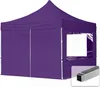 A purple pop-up tent with a window and a close-up of aluminum tubing. Náhled obrázku produktu