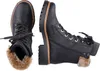 A pair of black lace-up boots with faux fur trim, shown from a top-down and side view. Anteprima dell’immagine prodotto