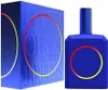 A blue perfume bottle and its packaging are displayed against a white background. Voir les images du produit