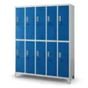 A white background showcases a tall, blue metal locker unit with multiple compartments. Anteprima dell’immagine prodotto