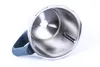 A close-up studio shot of a stainless steel mixing bowl with a gray handle, isolated on a white background. Produktbild-Vorschau