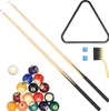A collection of billiard balls, two billiard cues, a billiard rack, and chalk. Náhled obrázku produktu