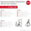 A diagram showing the dimensions and specifications of a Hailo ladder for different numbers of steps. Náhľad obrázku produktu