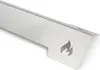 A close-up, angled view of a stainless steel grill heat shield with a flame logo cut out. Podgląd zdjęcia produktu
