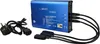 A blue multi-charger for DJI Mavic Pro drone batteries, remote control, and smartphone, shown with its power cord and output cables. Produktbild-Vorschau