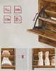A collage of images showing a wooden shoe rack with different types of shoes, including heels, sneakers, and boots. Náhled obrázku produktu