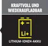 Marketing graphic with text and battery icon. Produktbild-Vorschau