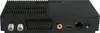 The back panel of a black satellite receiver is shown against a white background. Produktbild-Vorschau
