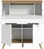 A white and wood-tone secretary desk with its doors and flip-top open, revealing shelves and compartments. Anteprima dell’immagine prodotto