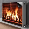 A radiator with a magnetic cover depicting a fireplace with burning logs. Náhľad obrázku produktu