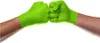 Two hands wearing green gloves are bumping fists. Podgląd zdjęcia produktu