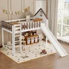 A child's bedroom with a loft bed, slide, and toy storage. Produktbild-Vorschau