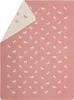 A flat lay of a pink blanket with a repeating pattern of white horses and small dots. The blanket is folded diagonally, showing two sides with slightly different patterns. Náhľad obrázku produktu