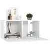 A white wall-mounted cabinet with two compartments, one open and one with a closed door, displaying decorative items. Produktbild-Vorschau