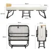 Multiple views of a foldable bed with dimensions indicated. Voir les images du produit