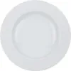 A white porcelain plate with a decorative rim, viewed from directly above. Produktbild-Vorschau