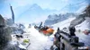 A snowy mountain scene with people on snowmobiles, one of whom is falling off. Produktbild-Vorschau