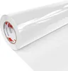 A roll of white glossy adhesive film is shown diagonally against a white background. The film is partially unrolled, revealing a grid pattern on the backing paper. The core of the roll has branding visible. Produktbild-Vorschau