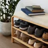 A shoe rack with shoes and books on top, next to a potted plant. Produktbild-Vorschau