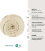 A rolled-up fitted sheet with descriptive icons and text on the right side. Produktbild-Vorschau