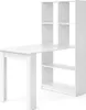 A white desk with an attached shelving unit against a white background. Podgląd zdjęcia produktu