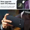 A hand holding a black phone case, with marketing text and a close-up of the material in the upper section. Náhľad obrázku produktu