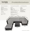 A diagram showing the dimensions and technical specifications of a rattan lounge set. Náhled obrázku produktu