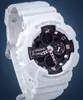 A close-up, angled studio shot of a white Casio G-Shock watch with pink accents against a blue background. Produktbild-Vorschau