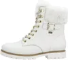 A white women's boot with fur trim and gold accents, shown from the side against a white background. Produktbild-Vorschau