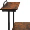 Close-up of a rustic brown wood-grain desk with black metal legs and a black handle. Náhled obrázku produktu