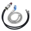 A shampoo faucet with a blue shower head and hoses against a white background. Anteprima dell’immagine prodotto