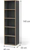 A tall, narrow bookshelf with five shelves, shown against a white background with dimension labels. Anteprima dell’immagine prodotto