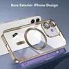 A clear iPhone case with a gold trim and a magnetic ring is shown in the foreground, with a white iPhone in the background. Produktbild-Vorschau