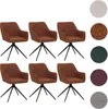 Six brown dining chairs are arranged in two rows of three against a white background. To the right of the chairs are five circular swatches of different fabric colors. Náhľad obrázku produktu
