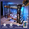 A loft bed with a sofa underneath, decorated with LED lights, in a room setting. Náhled obrázku produktu